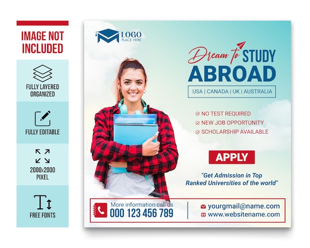 PSD psd study abroad social media post or instagram post template