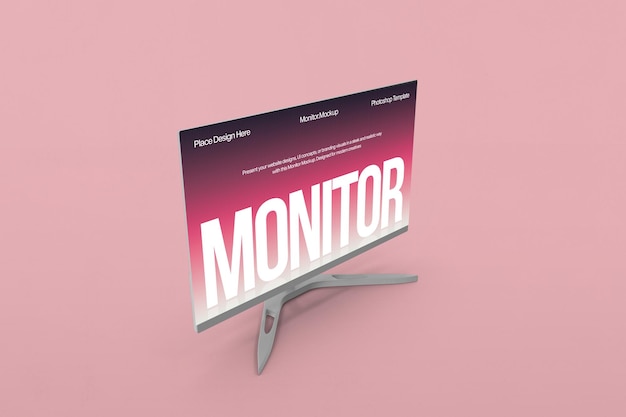 Psd Stylish Monitor Mockup on Pink Background