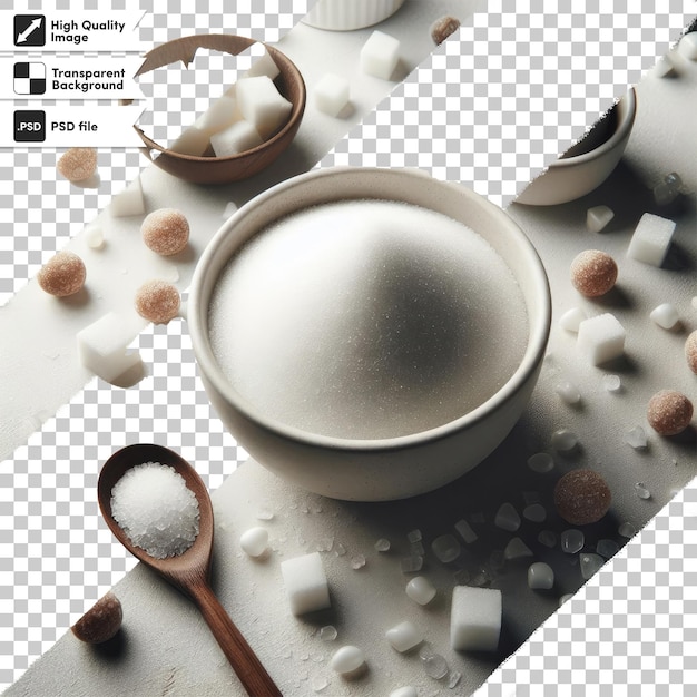 Psd sugar in a bowl on transparent background with editable mask layer