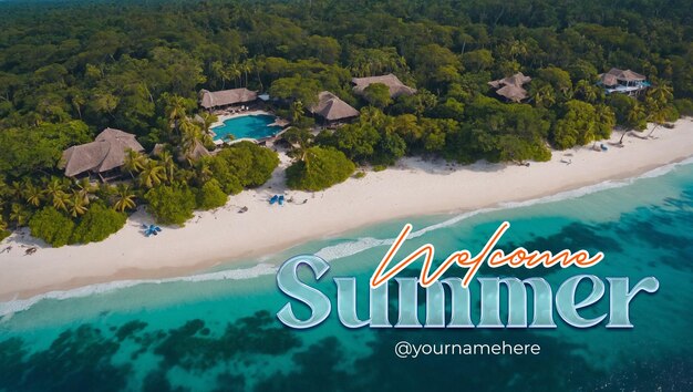 Psd summer banner template with background and beach vacation symbols