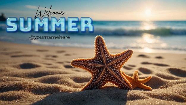 PSD psd summer banner template with summer decoration background