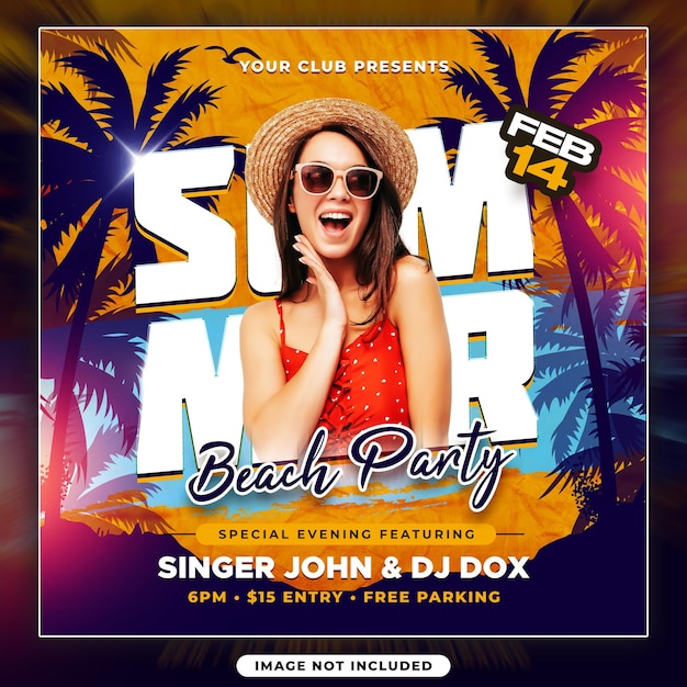 PSD psd summer beach party with girl flyer template