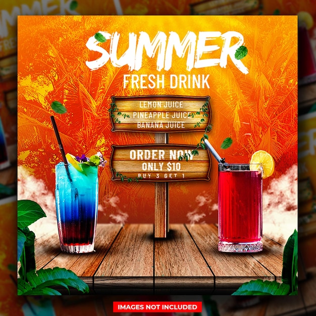 PSD psd summer fresh juice promotie instagram post of vierkante webbanner sociale media sjabloon