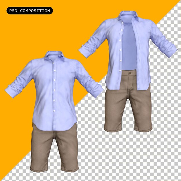 PSD psd летний наряд мужской pack cloth мода изолированная 3d рендер иллюстрация