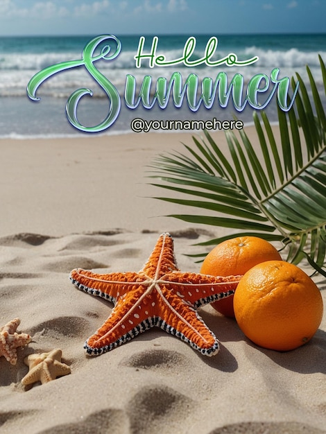 Psd summer poster template with realistic background for summer season