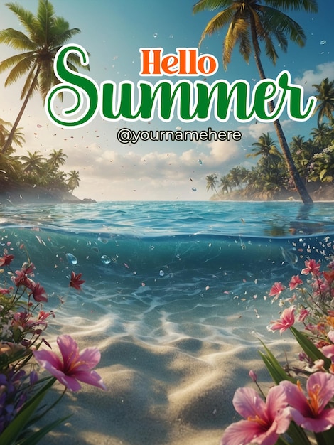 PSD psd summer poster template with realistic background for summer season