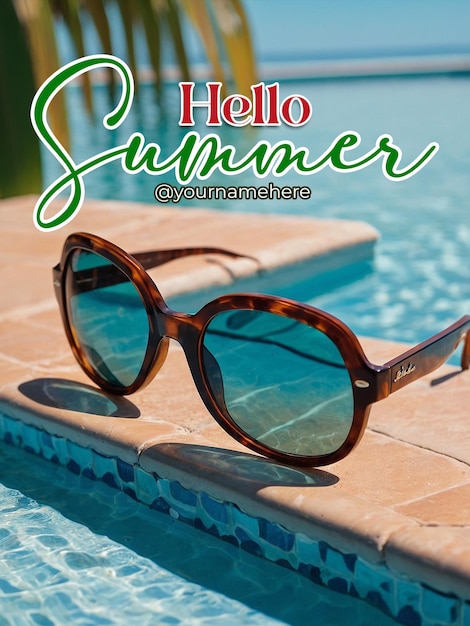 Psd summer poster template with realistic background for summer season