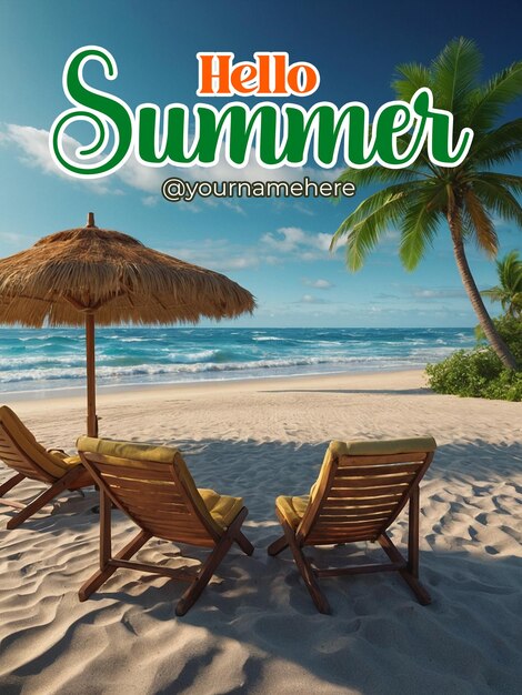 PSD psd summer poster template with realistic background for summer season