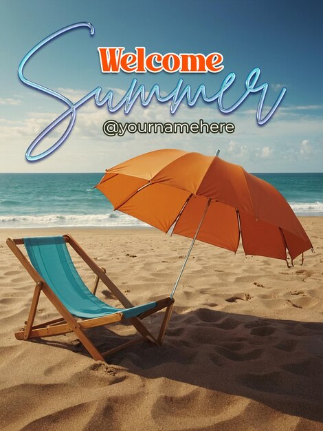 Psd summer poster template with realistic background for summer season