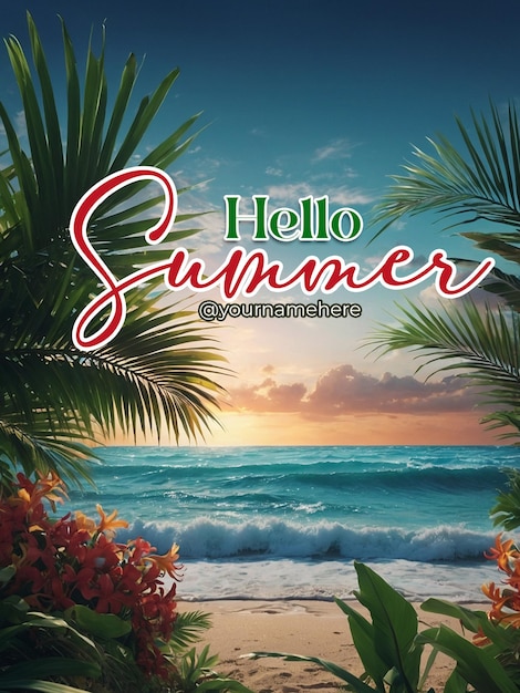 Psd summer poster template with realistic background for summer season