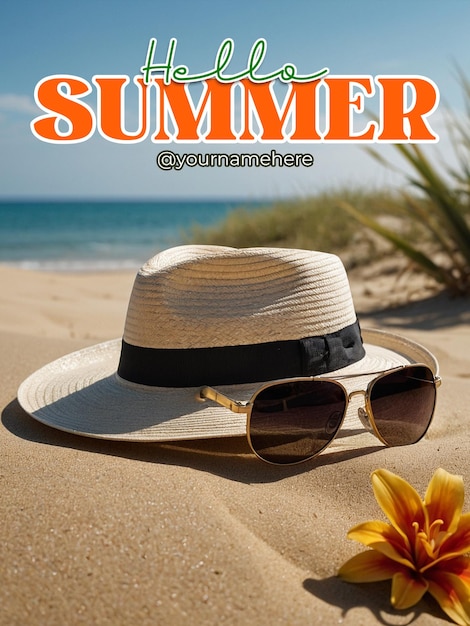 PSD psd summer poster template with realistic background for summer season