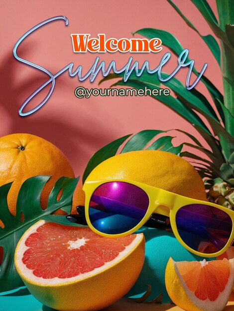 PSD psd summer poster template with realistic background for summer season