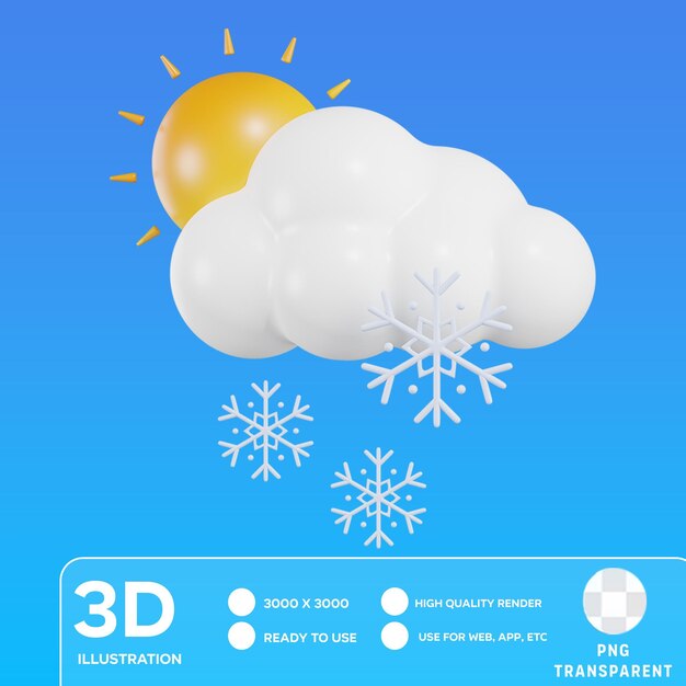 PSD illustrazione 3d psd sun cloud snow rain