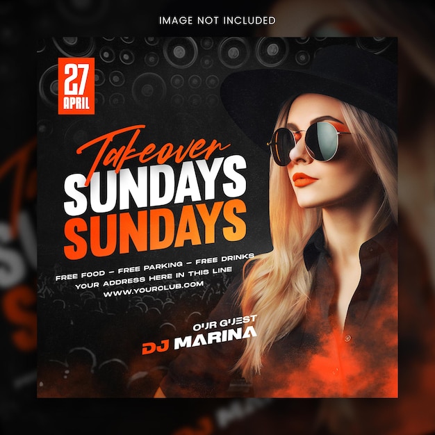 PSD psd sunday night club party flyer modello di post sui social media