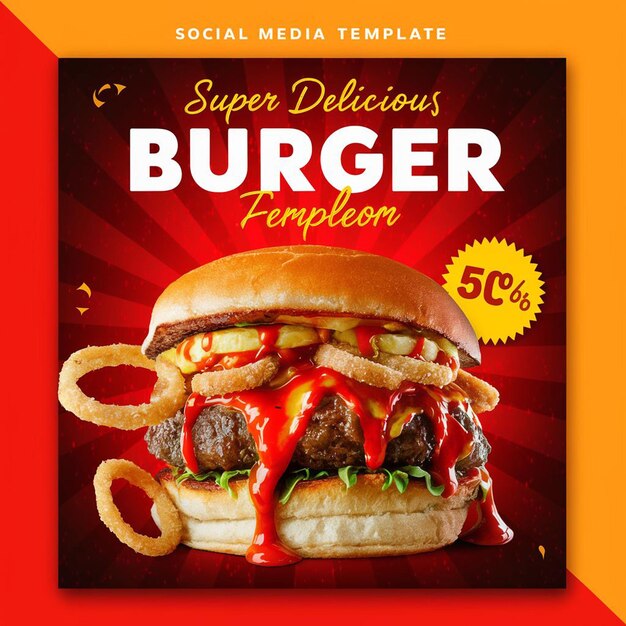 Psd super delizioso menu di cibo burger e ristorante social media template di post instagram