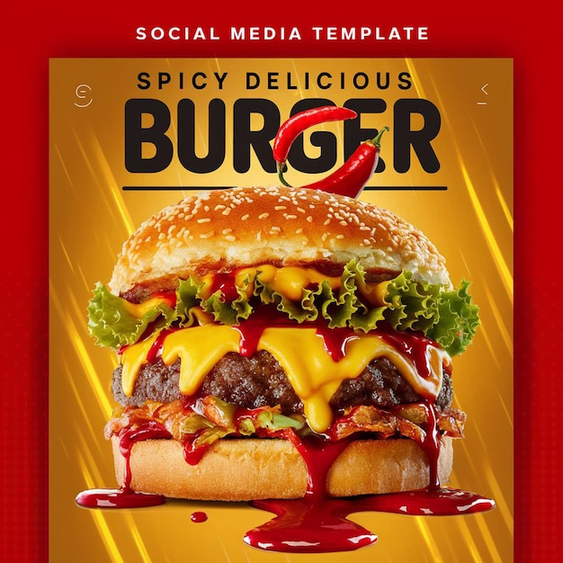 PSD psd super delicious burger food menu and restaurant social media instagram post template