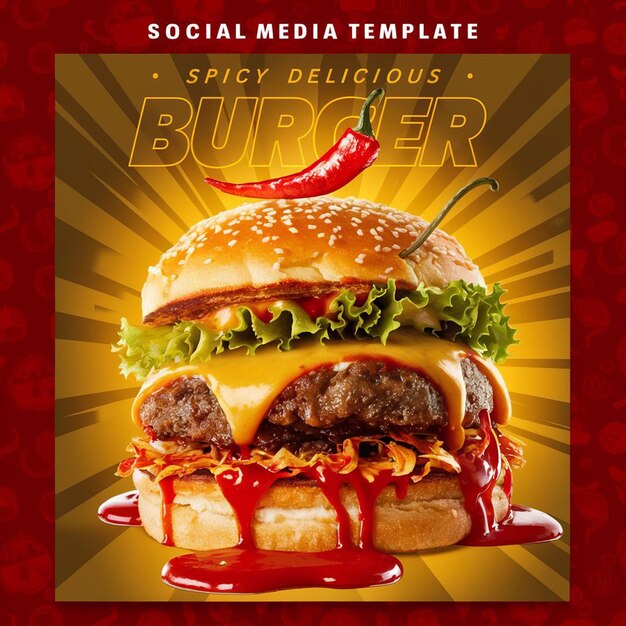 Psd super delizioso menu di cibo burger e ristorante social media template di post instagram