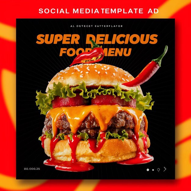 PSD psd super delizioso menu di cibo burger e ristorante social media template di post instagram