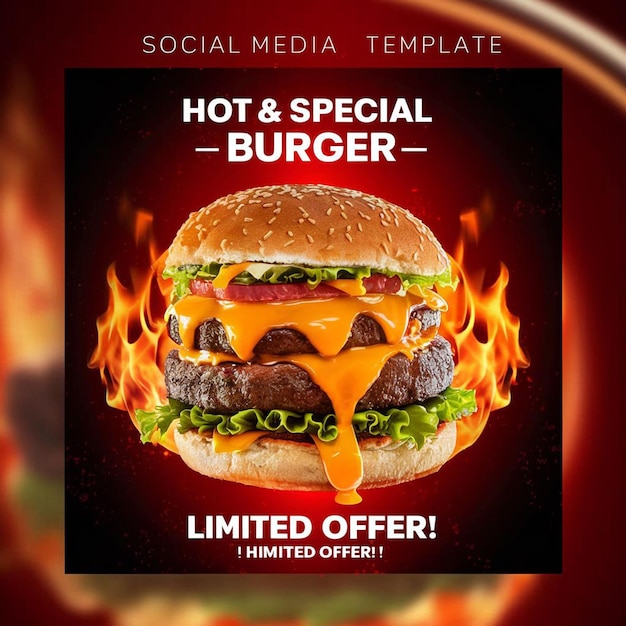 PSD psd super delizioso menu di cibo burger e ristorante social media template di post instagram