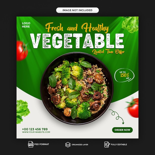 Psd super healthy food and vegetable social media and instagram post banner template design