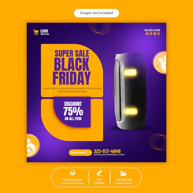 Psd super sale black friday social media banner template