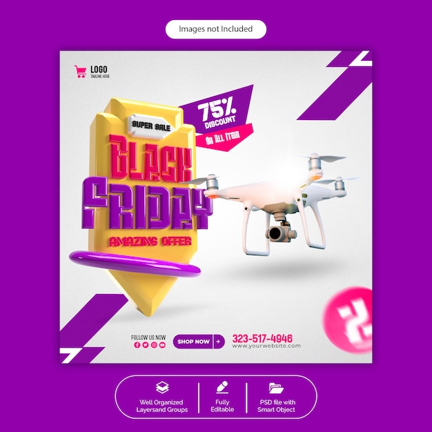 Psd super sale black friday social media banner template