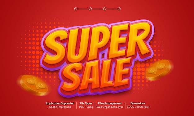 PSD super sale-teksteffect met 3D-lettertypestijl