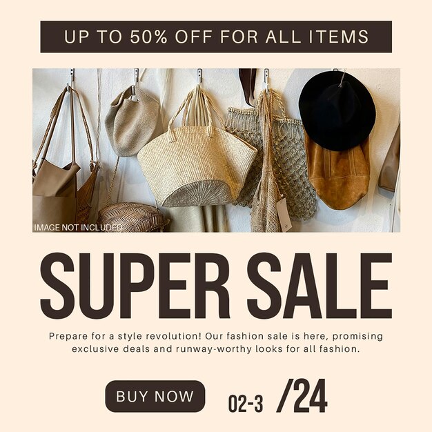 PSD psd super sale with cream background instagram post template