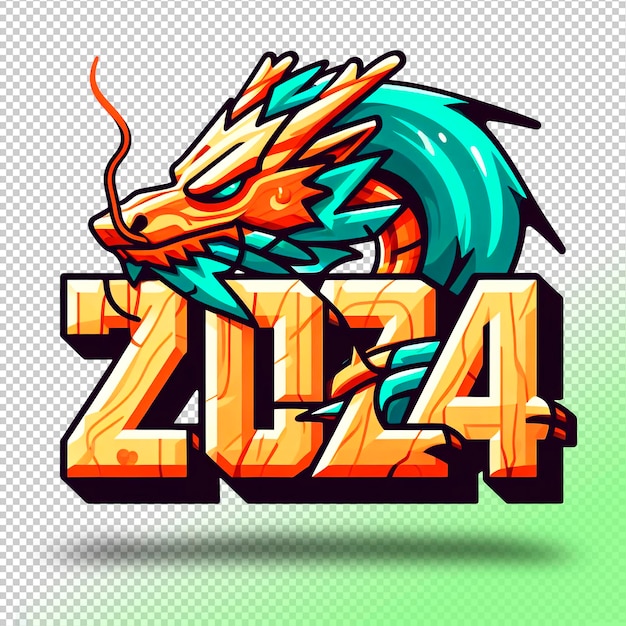 PSD psd symbol of year 2024 wooden dragon on a transparent background