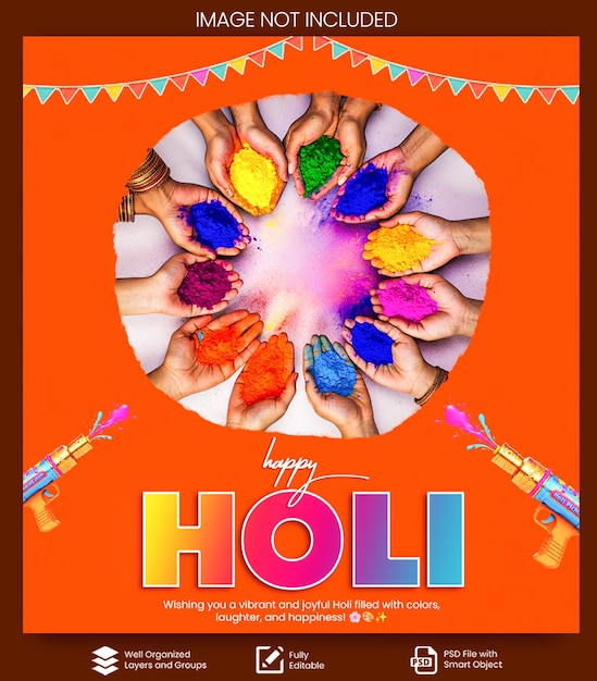 PSD Szczęśliwy Holi plakat szablon Holi kolor festiwal pozdrowienia plakat z Holi świętowanie tła
