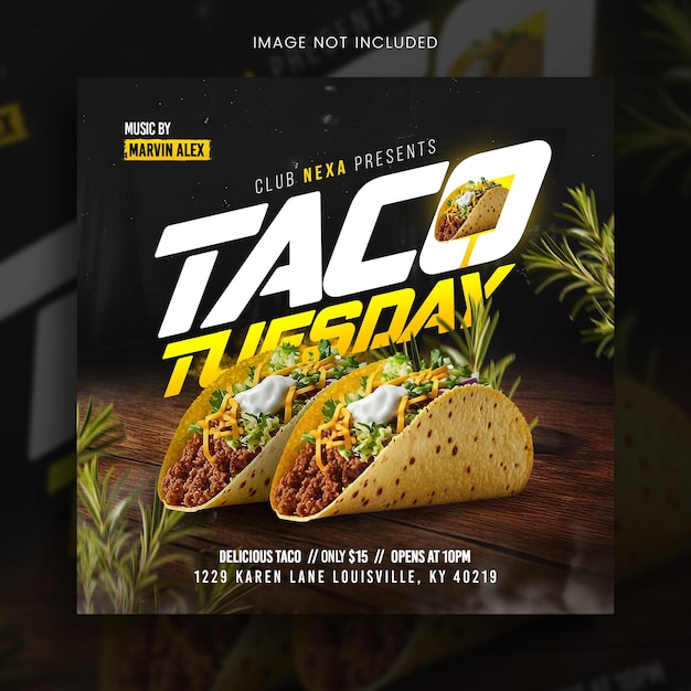 PSD Флаер вечеринки psd taco tuesday или шаблон веб-баннера в социальных сетях