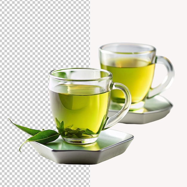 PSD psd of a tasty green tea in glass cups on transparent background