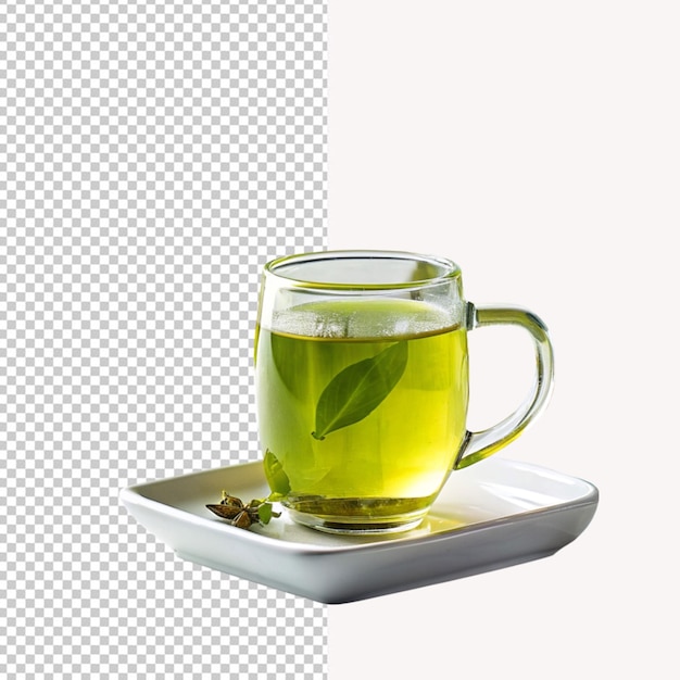 PSD psd di un gustoso tè verde in tazze di vetro su sfondo trasparente