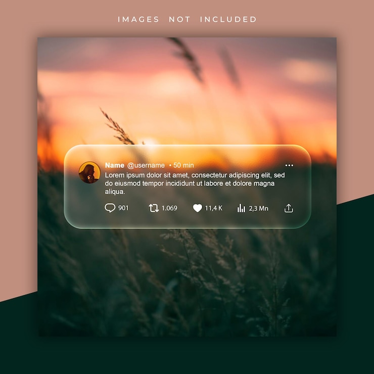 PSD psd強化ガラスモーフィズムエフェクトtwitter xポストテンプレートモックアップ