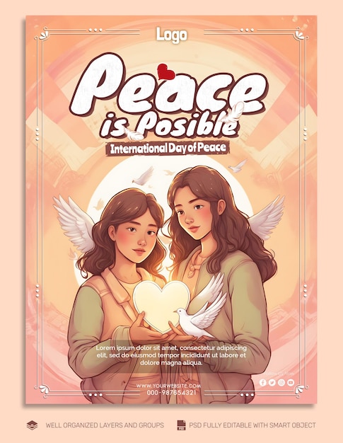 Modello psd bannaer e flyer post sui social media per la giornata internazionale della pace