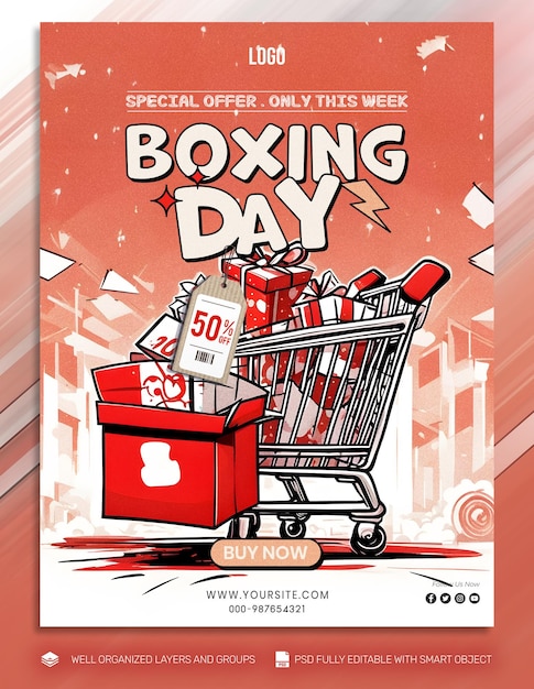 Psd template banner and flyer boxing day social media post