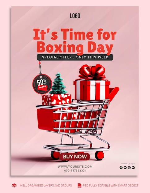 Psd template banner and flyer boxing day social media post