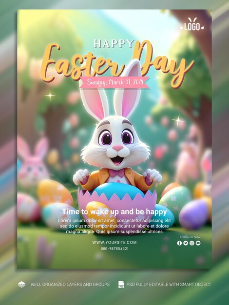 PSD psd template banner e flyer post sui social media del giorno di pasqua