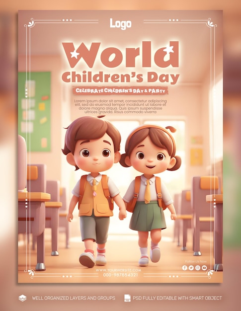 Psd template banner and flyer international children's day social media post