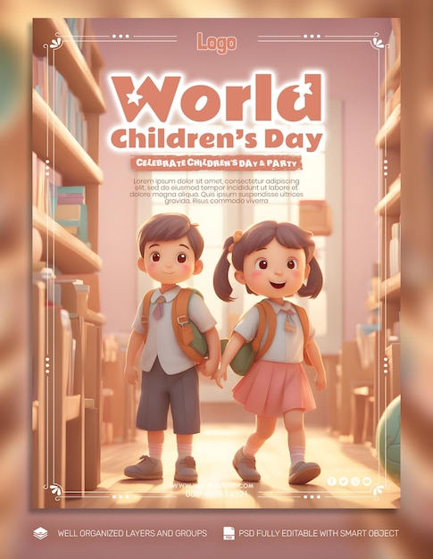 Psd template banner and flyer international children's day social media post