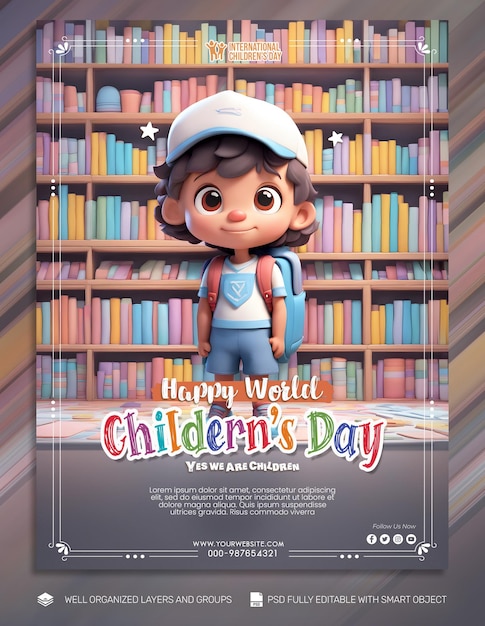 Psd template banner and flyer international children's day social media post