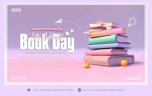 Psd template banner and flyer international education day social media post