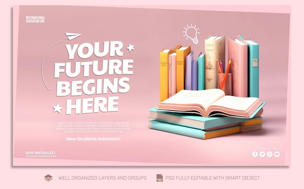 PSD psd template banner and flyer international education day social media post