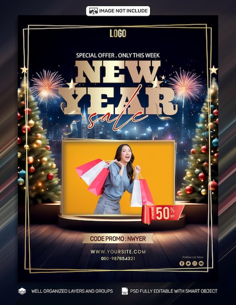 PSD psd template banner e flyer post sui social media della vigilia di capodanno