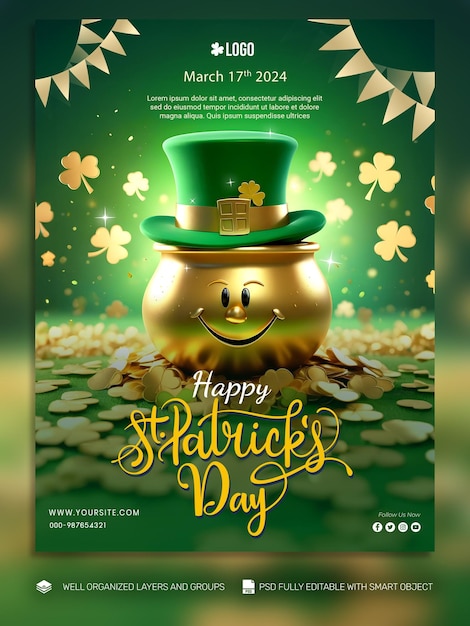 Psd template banner and flyer patricks day social media post