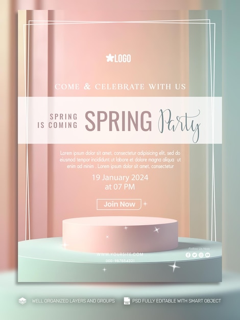 Psd template banner and flyer spring social media post