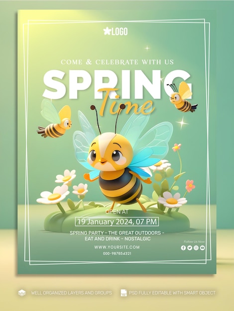 Post sui social media di primavera di psd template banner e flyer