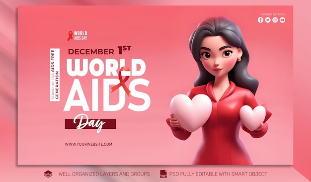 Modello psd banner post sui social media per la giornata mondiale dell'aids