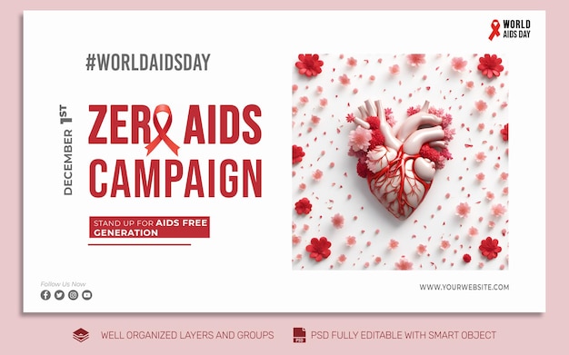 PSD modello psd banner post sui social media per la giornata mondiale dell'aids