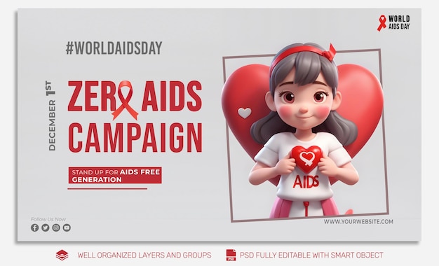 Modello psd banner post sui social media per la giornata mondiale dell'aids